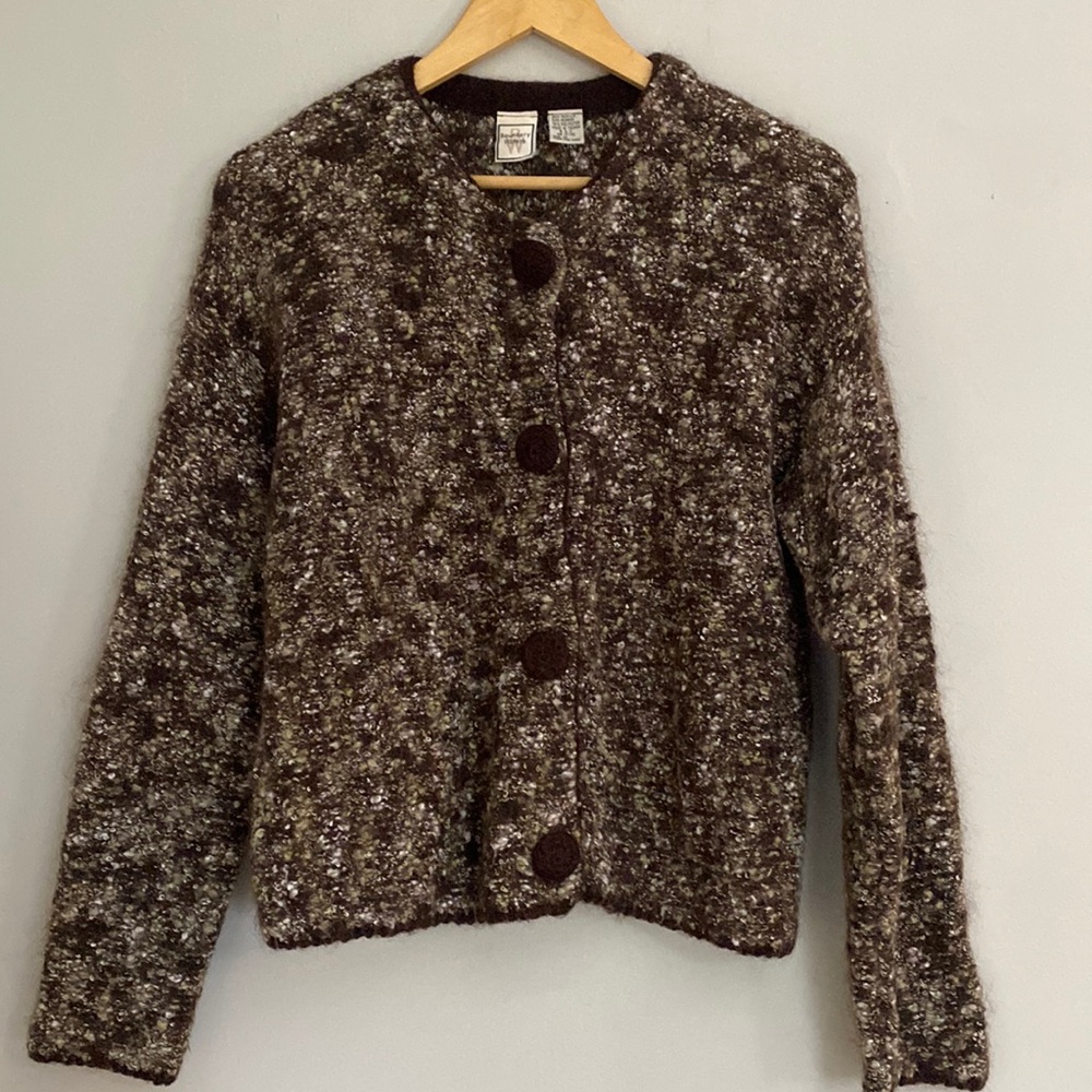 Vintage Boundary Waters brown womens open front knit sweater 34% mohair size M